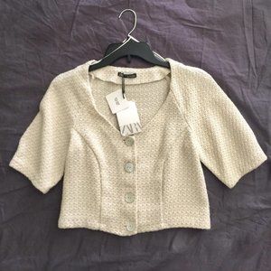 ZARA Ecru Cotton Tweed Crop Top XS
